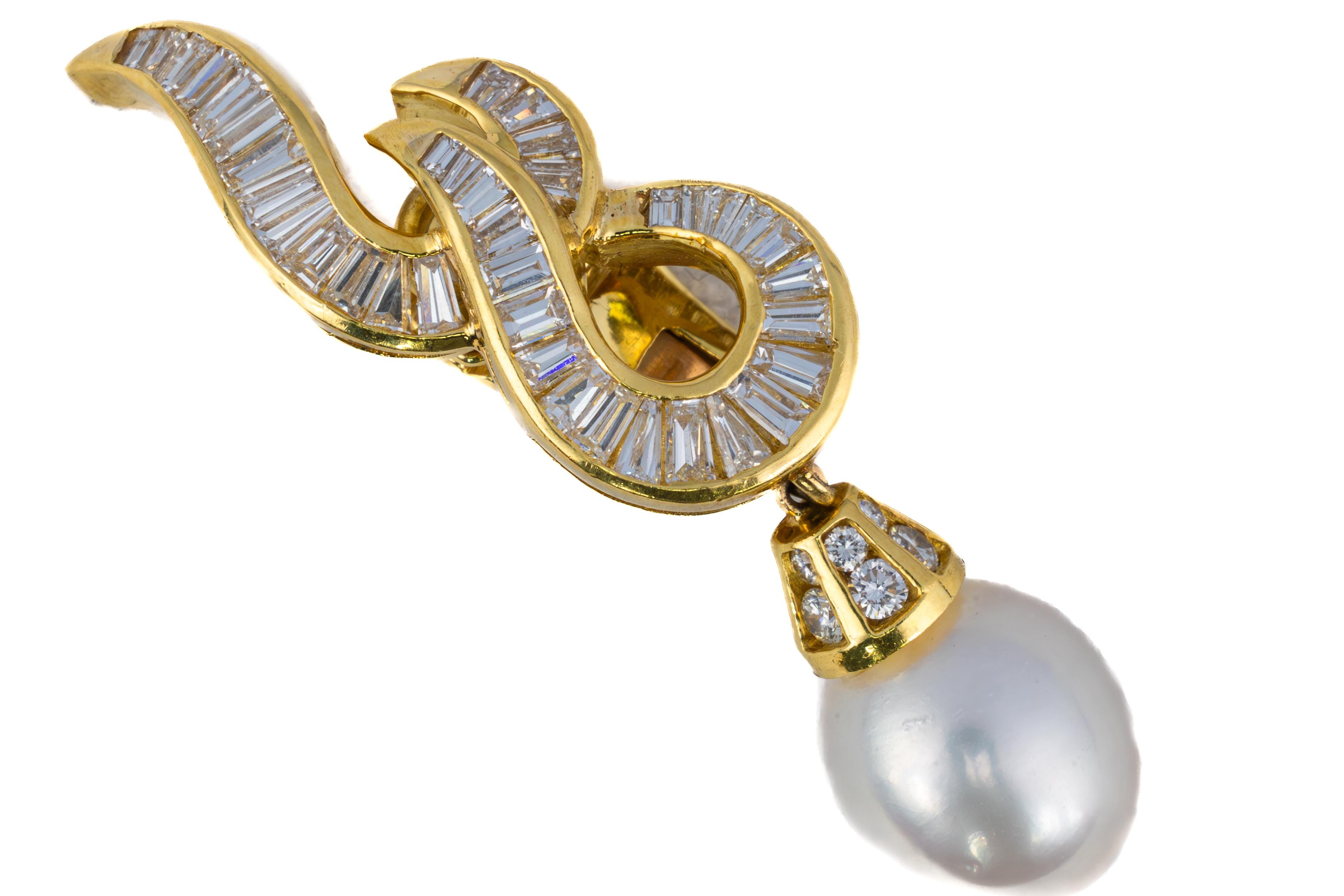 Rétro Boucles d'oreilles de jour en diamant baguette et perles amovibles en vente