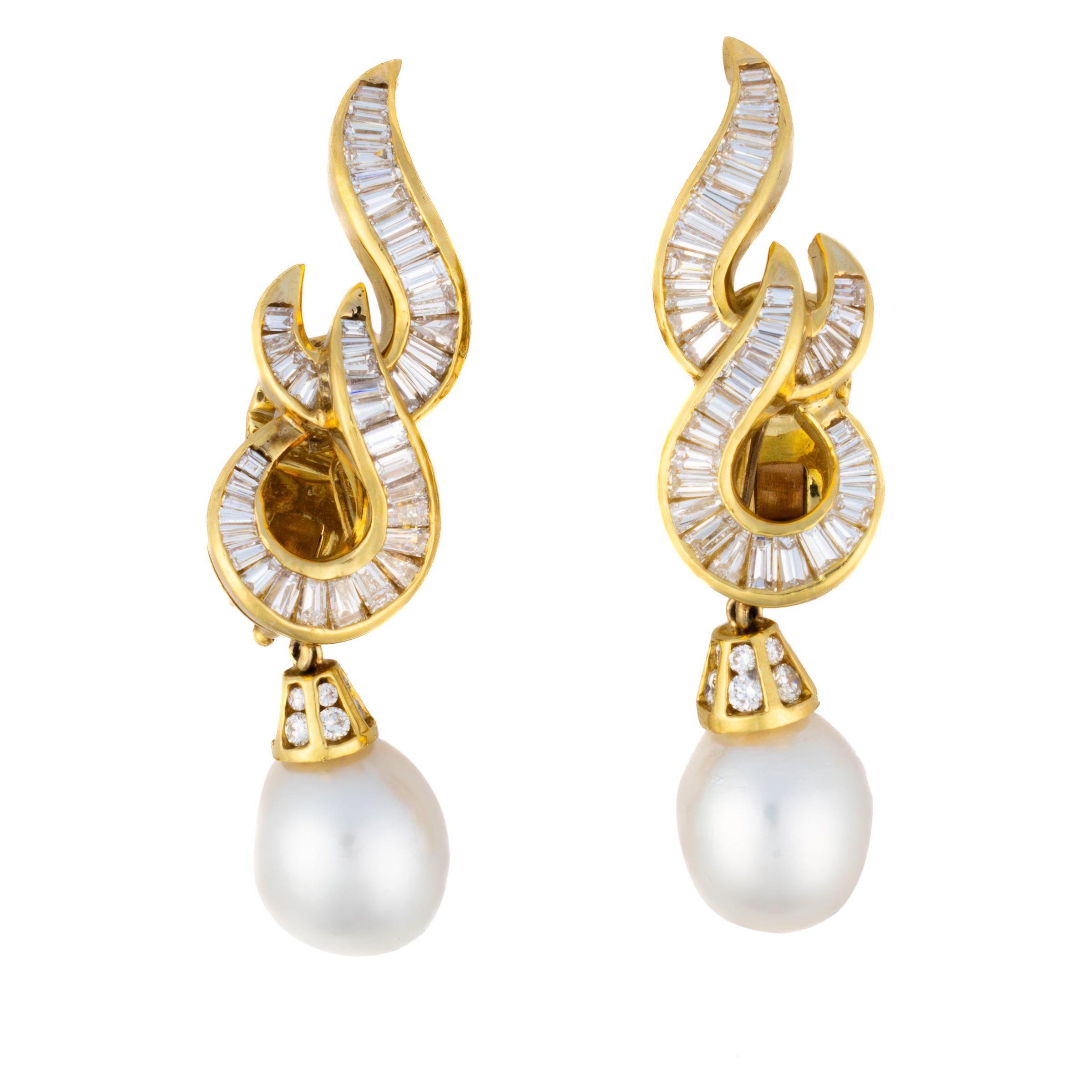 Baguette Diamond and Detachable Pearl Day Earrings