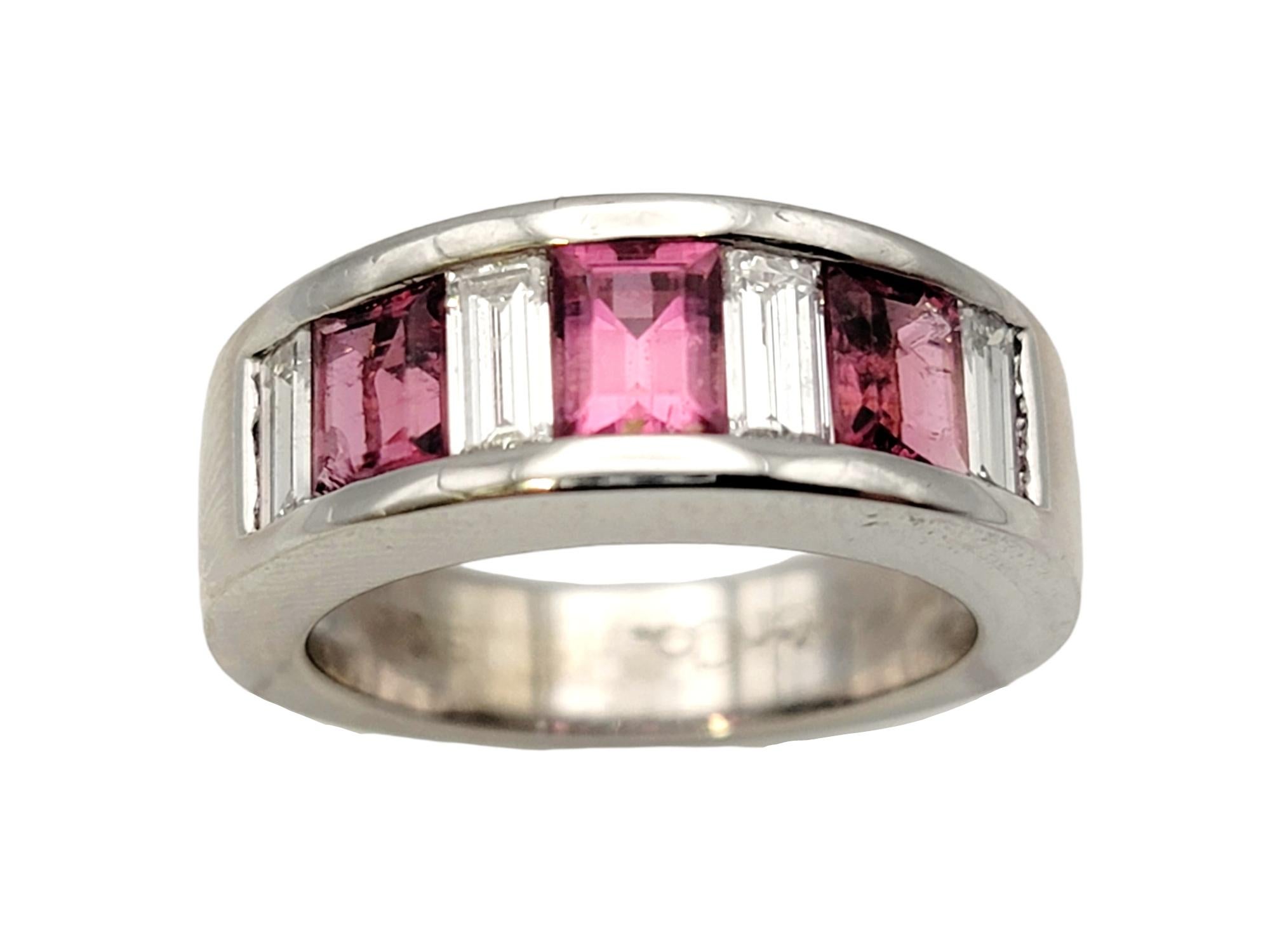 Ring size: 6.25

Absolutely gorgeous diamond and pink tourmaline band ring. The bright pink stones really pop against the icy white diamonds, creating an elegant and ultra feminine piece. 

Ring type: Band
Metal: 18K White Gold
Ring size: