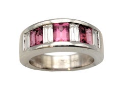 Baguette Diamond and Pink Tourmaline Alternating Semi-Eternity Band Ring in Gold