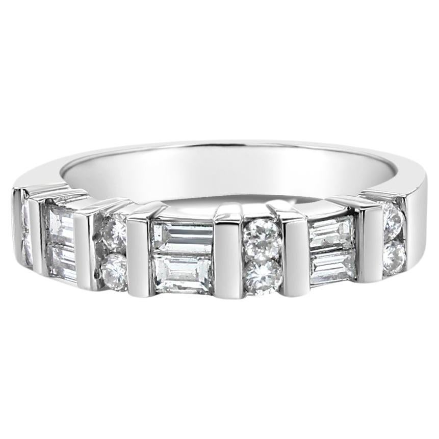 Baguette Diamond Anniversary Wedding Band 14k White Gold