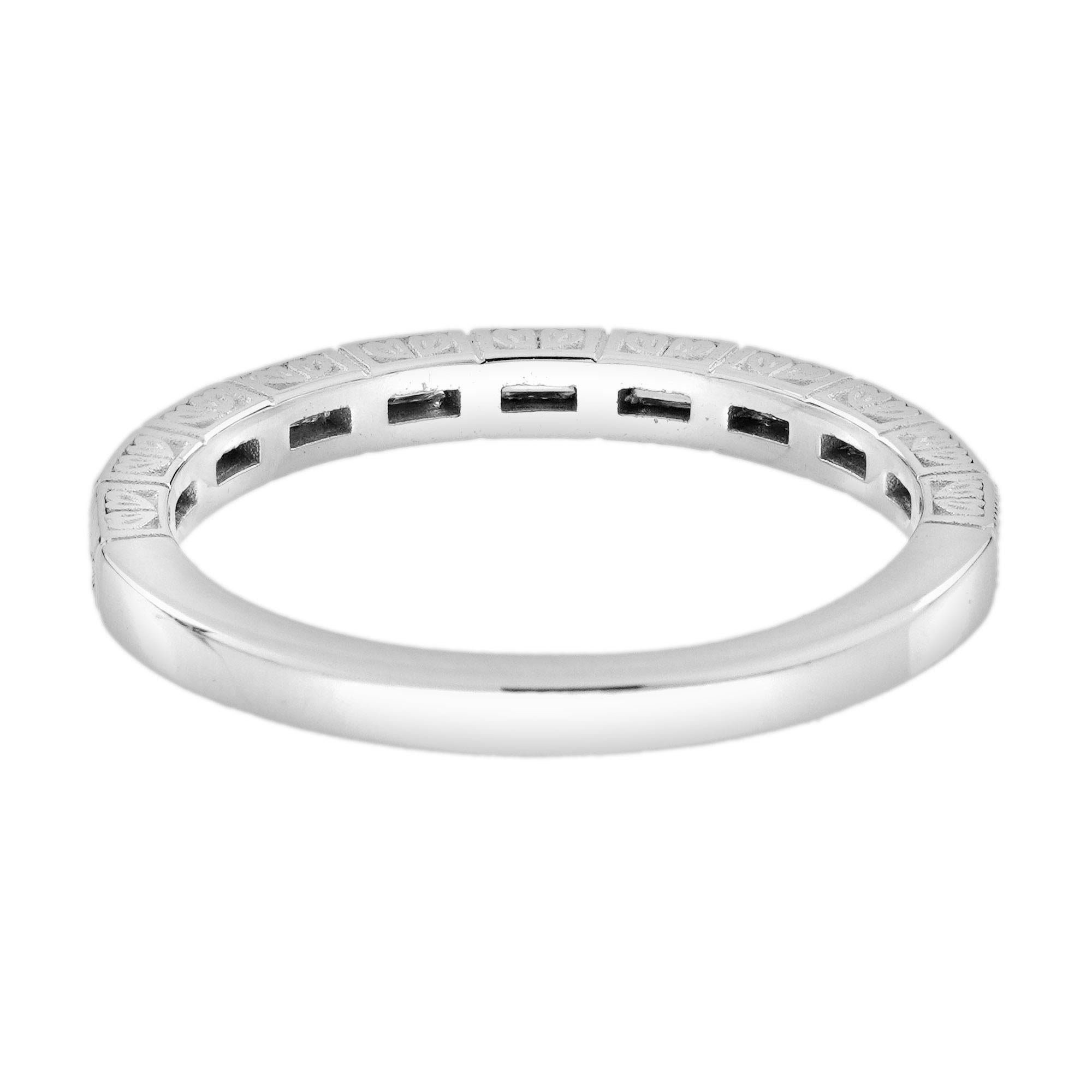 Women's Baguette Diamond Art Deco Style Half Eternity Band Ring in 14K White Gold For Sale