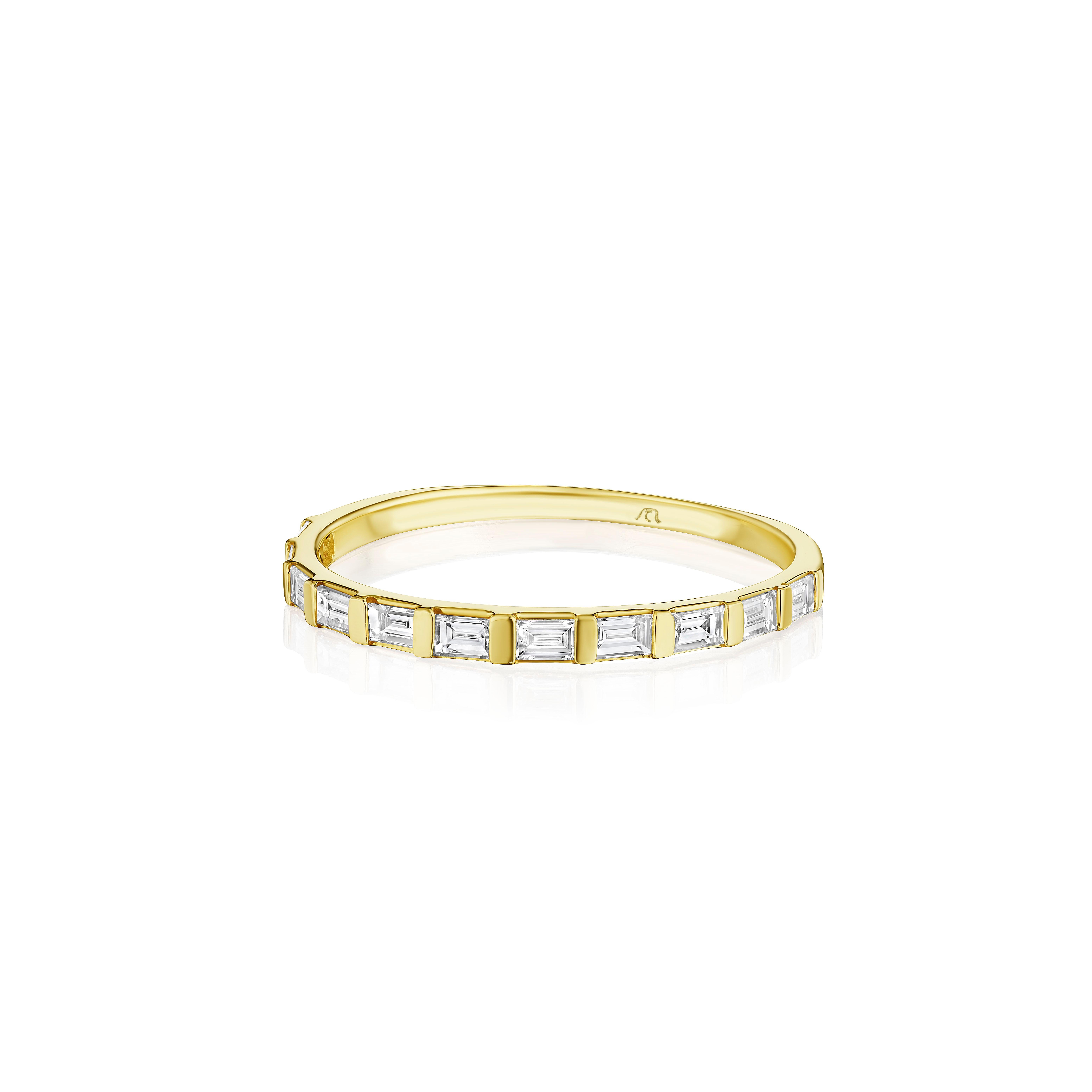 Women's or Men's Baguette Diamond Band in 14KT Yellow Gold For Sale