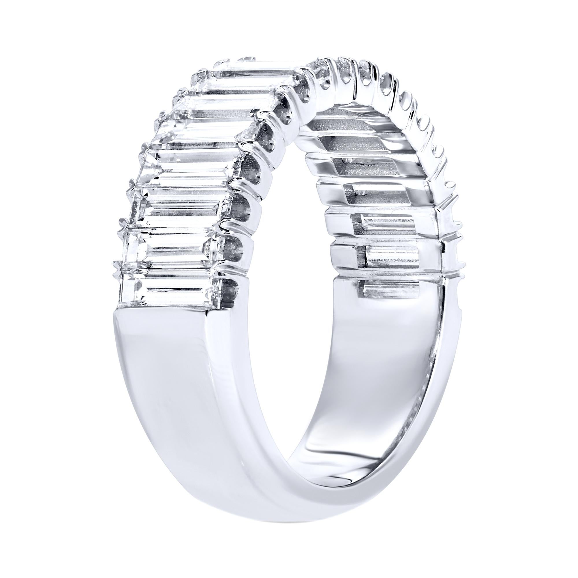 Baguette Diamond Band Ring Half Eternity 2.28 Carats 18K White Gold In Excellent Condition For Sale In Aliso Viejo, CA