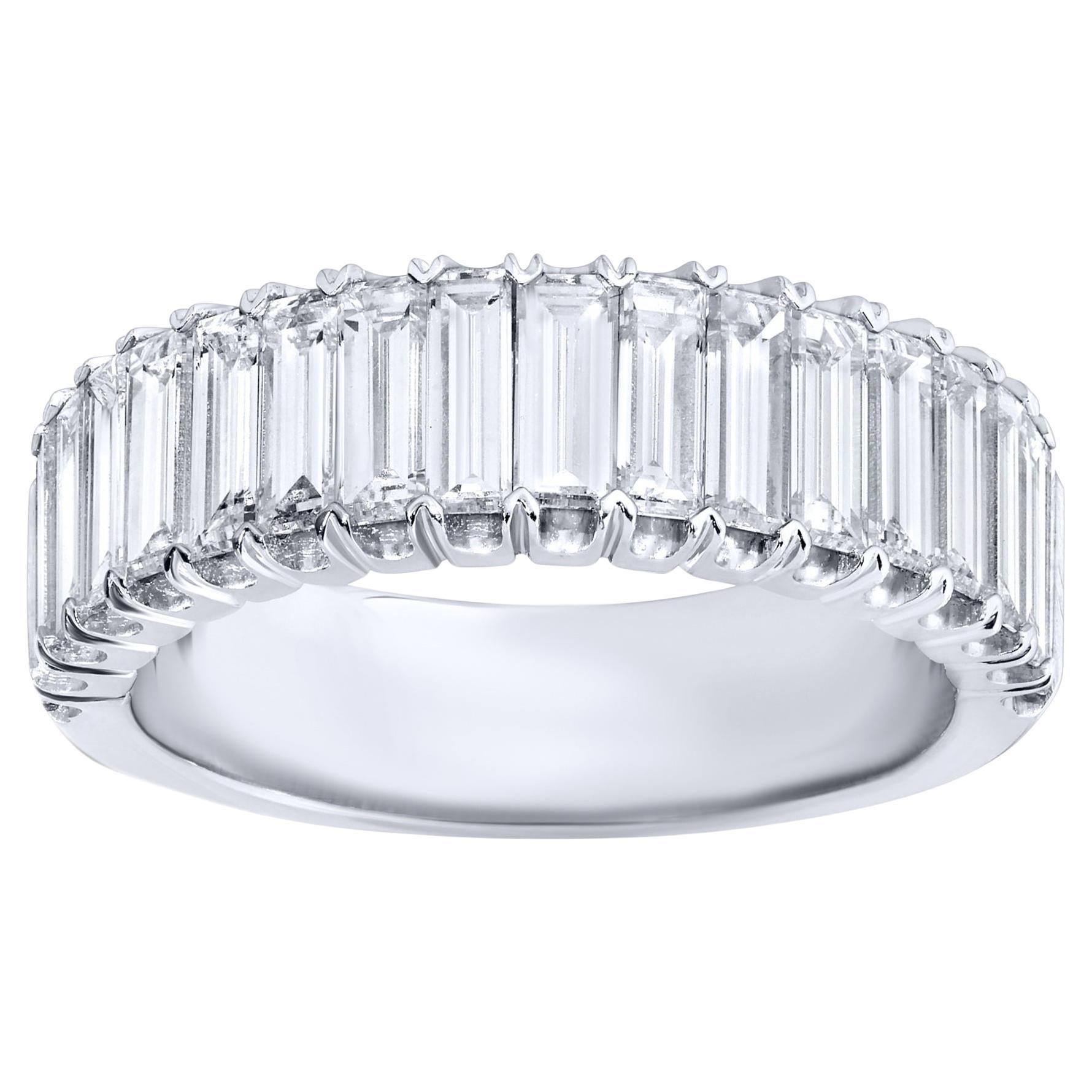 Baguette Diamond Band Ring Half Eternity 2.28 Carats 18K White Gold