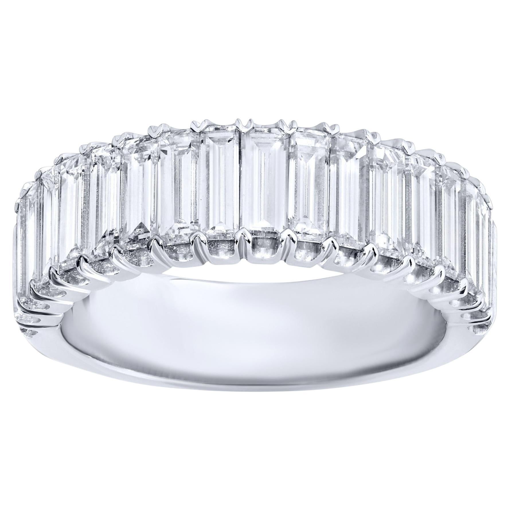 Baguette Diamond Band Ring Half Eternity 2.28 Carats 18K White Gold For Sale