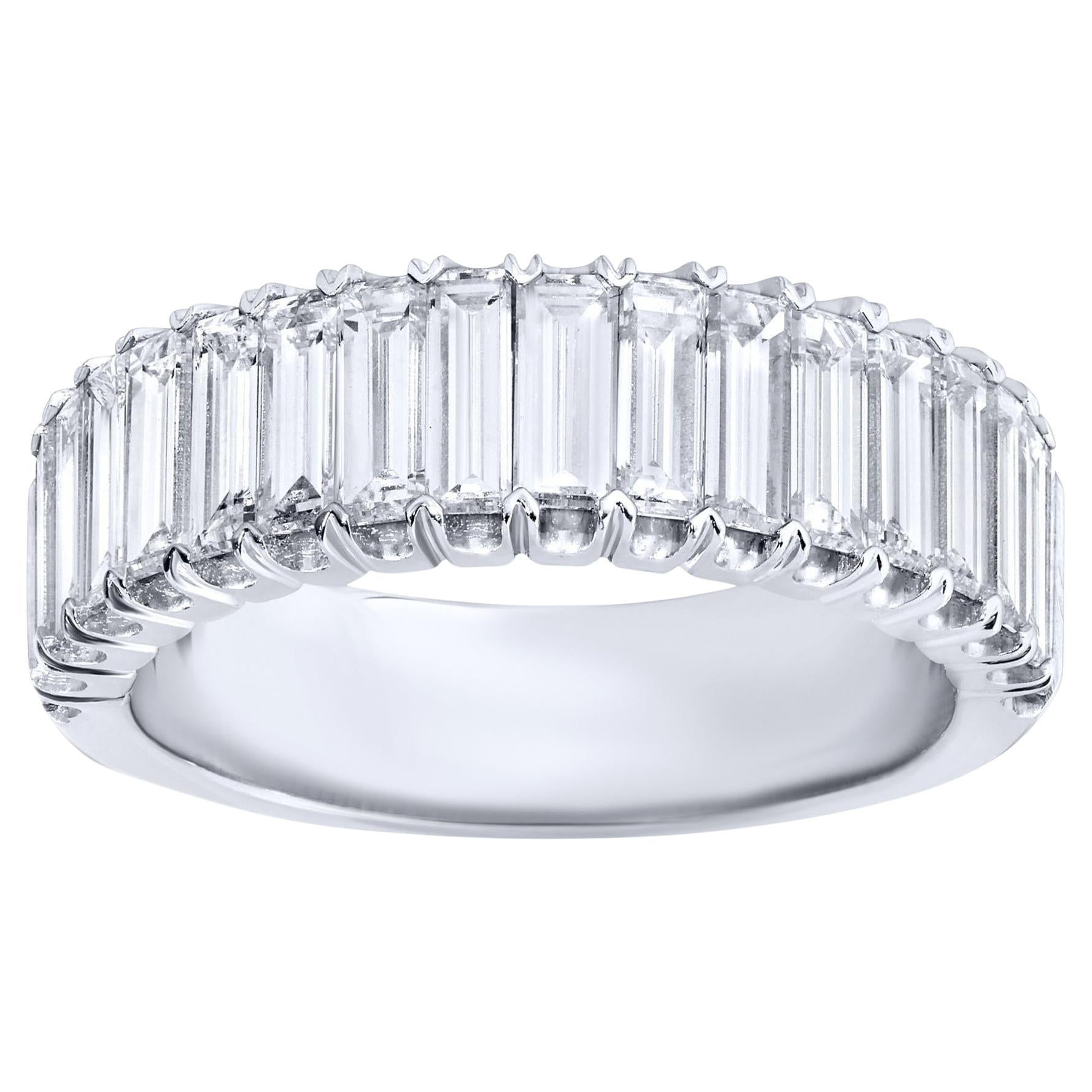 Baguette Diamond Band Ring Half Eternity 2.28 Carats 18K White Gold