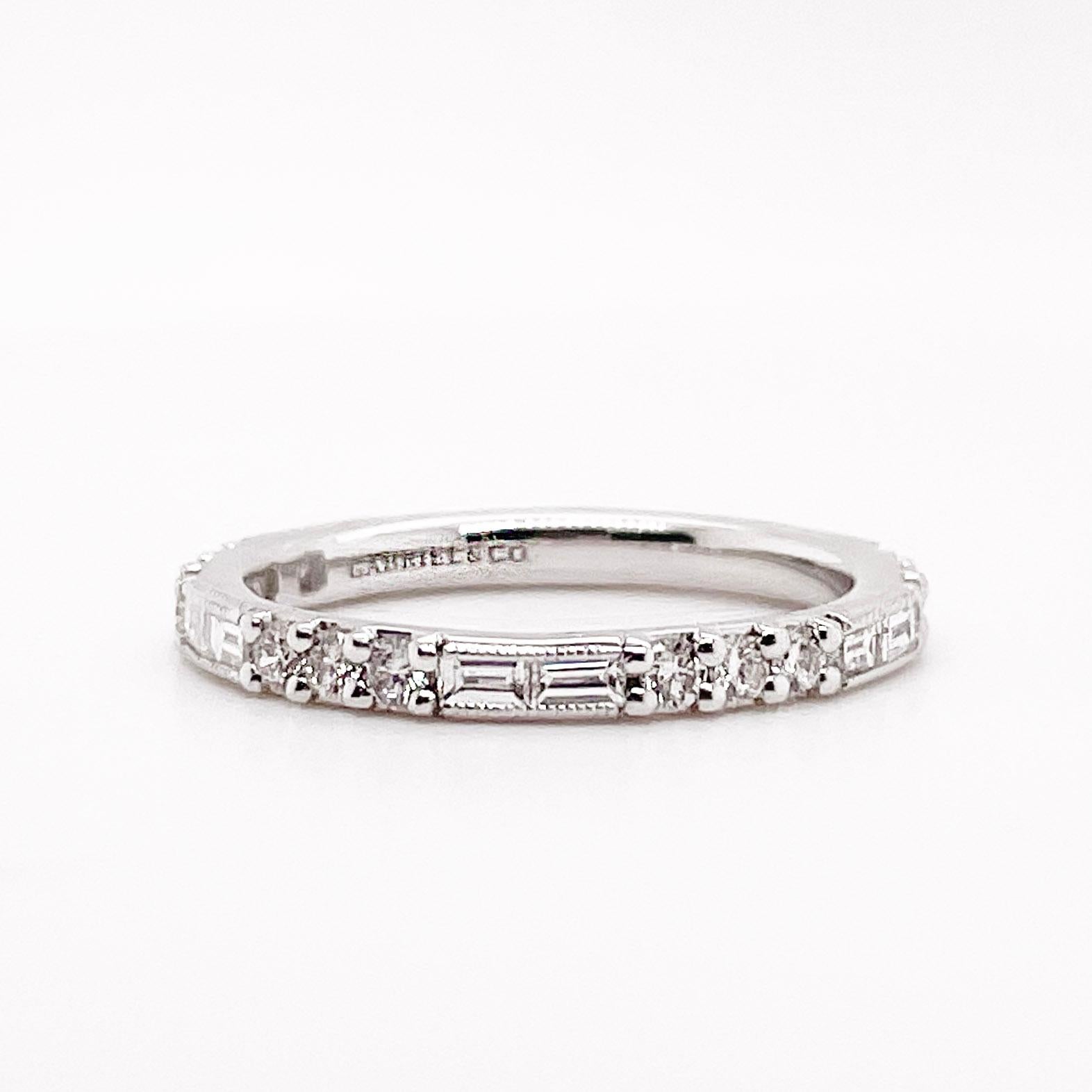 For Sale:  Baguette Diamond Band Stackable Ring, White Gold, Alternating Round & Baguette 2