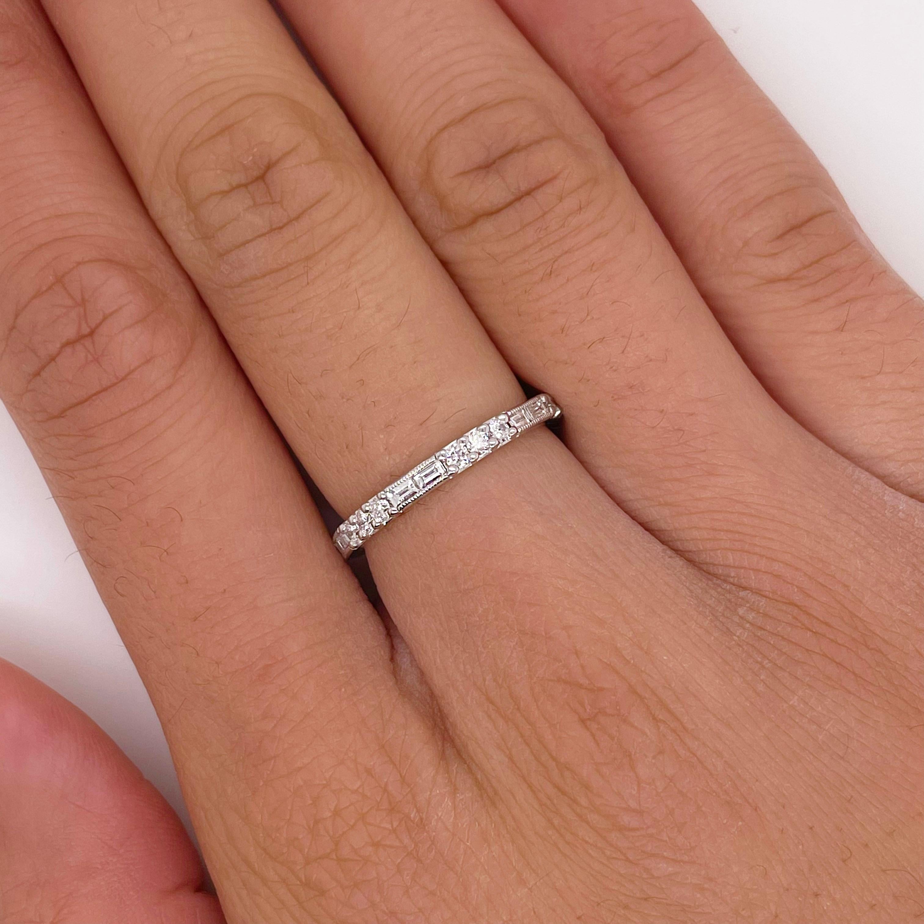 For Sale:  Baguette Diamond Band Stackable Ring, White Gold, Alternating Round & Baguette 4