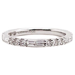 Baguette Diamond Band Stackable Ring, White Gold, Alternating Round & Baguette
