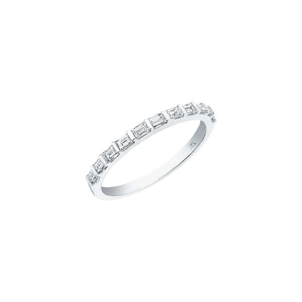 Contemporary Baguette Diamond Bar Set band in 14KT White Gold For Sale