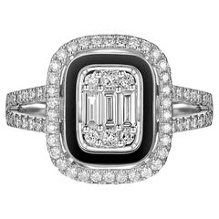 Baguette Diamond Black Enamel Ring in 18 Karat White Gold