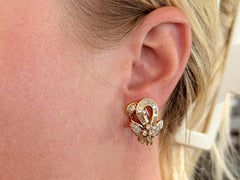 Baguette Diamond Bowtie Flower Earrings 18K Yellow Gold