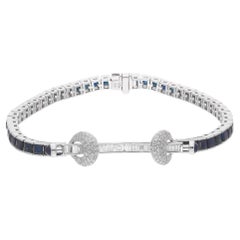 Bracciale con diamante Baguette e zaffiro blu Gioielli fatti a mano in oro bianco 14 carati