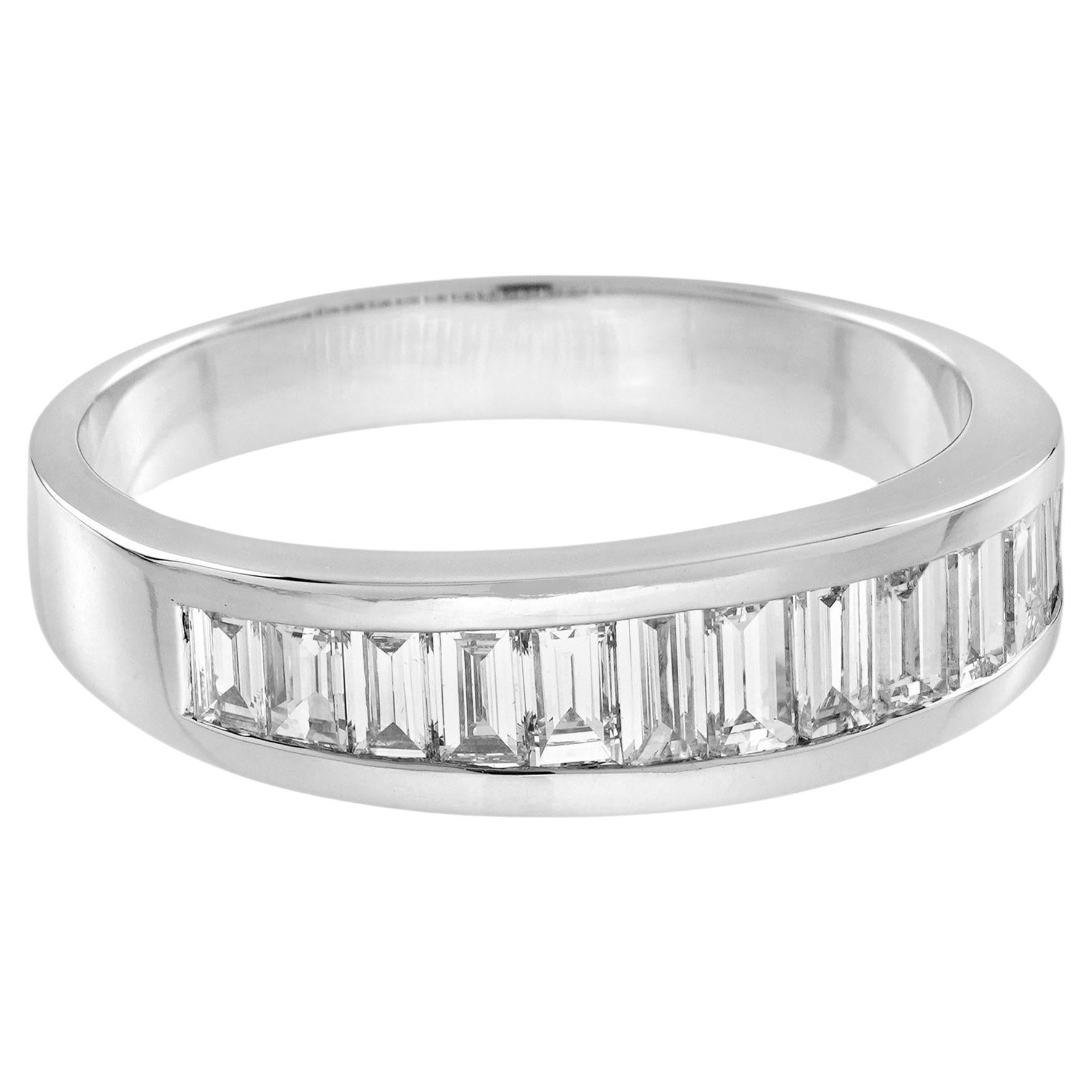 Baguette Diamond Channel Set Classic Style Wedding Band Ring in Platinum 950 For Sale