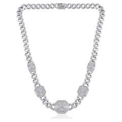 4 Ct. Baguette Diamond Charm Necklace Solid 18 Karat White Gold Handmade Jewelry