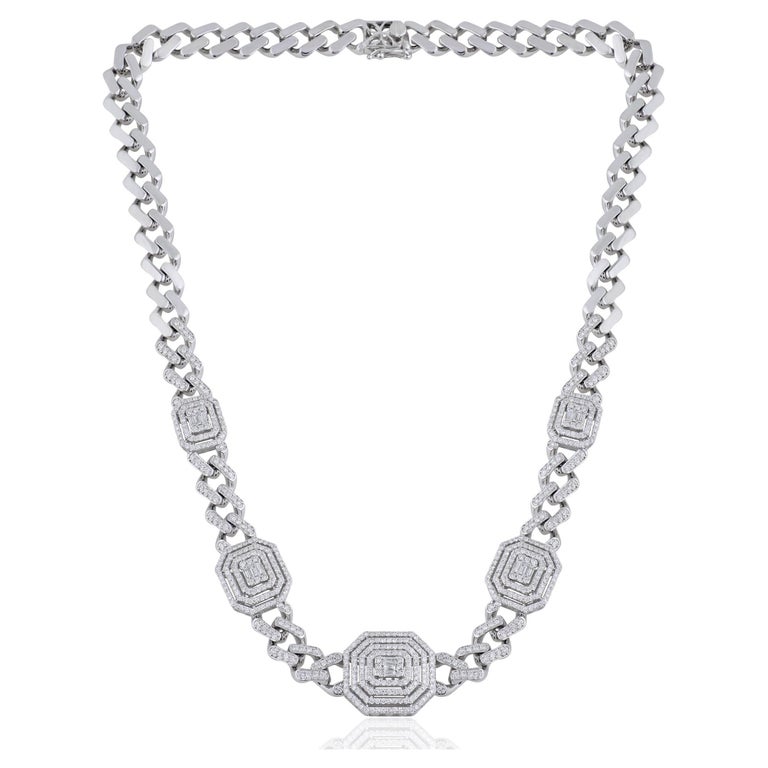 4 Ct. Baguette Diamond Charm Necklace Solid 18 Karat White Gold