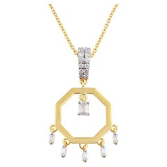 Halskette mit Baguette-Diamant-Charm-Anhänger aus 14 Karat Gelbgold, handgefertigt