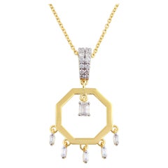 Collana con ciondolo con diamante baguette in oro giallo 14 carati Gioielli fatti a mano