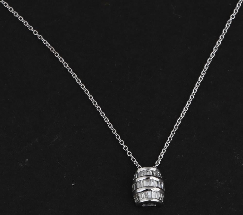 Baguette Cut Baguette Diamond Charm Pendant Necklace 18 Karat White Gold Handmade Jewelry For Sale