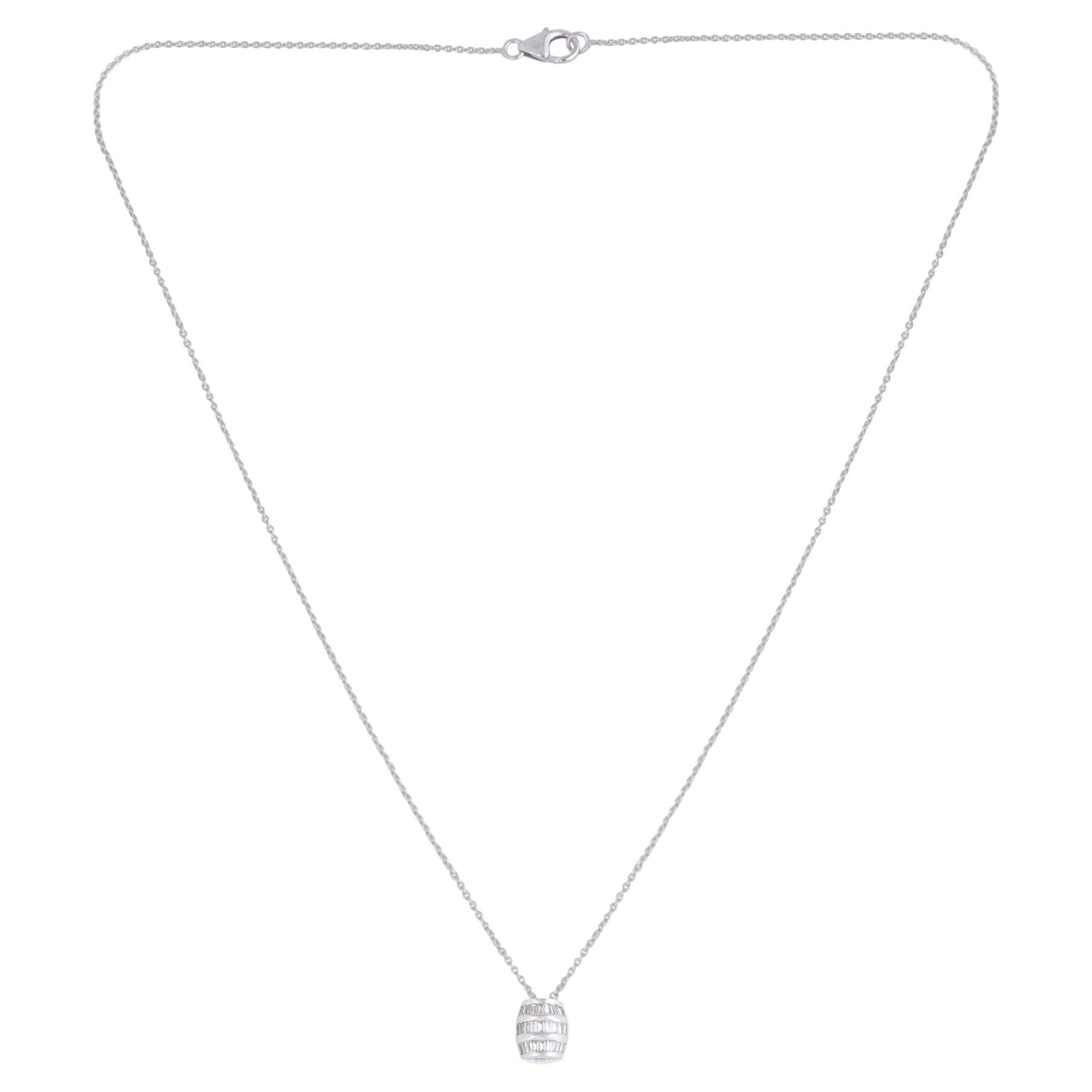 Baguette Diamond Charm Pendant Necklace 18 Karat White Gold Handmade Jewelry