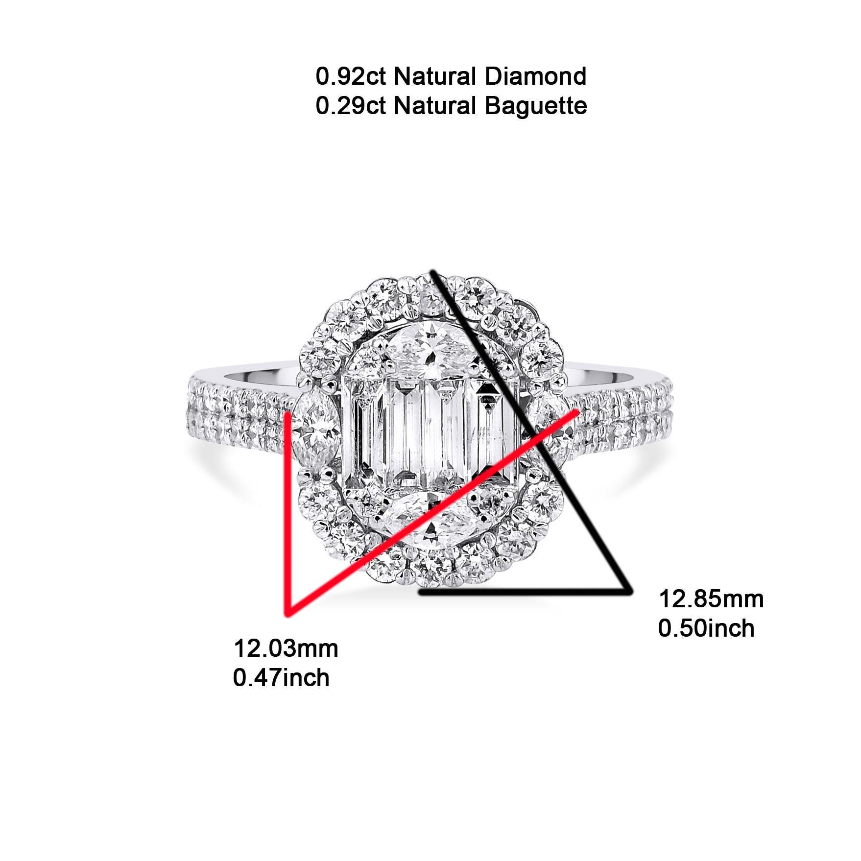 Women's Baguette Diamond Cluster 1.21ct Solid Gold Ring For Sale