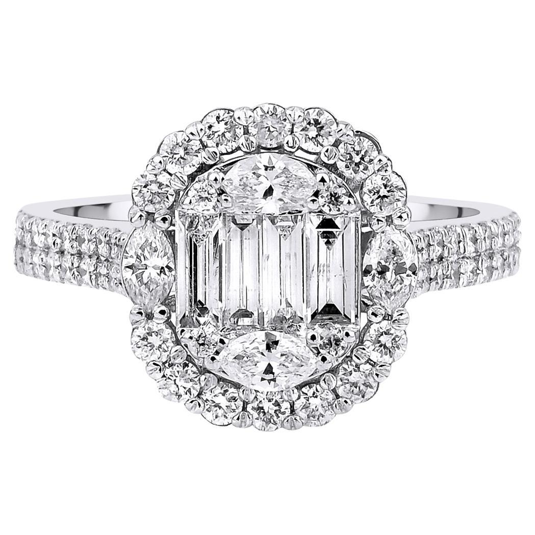 Baguette Diamond Cluster 1.21ct Solid Gold Ring For Sale