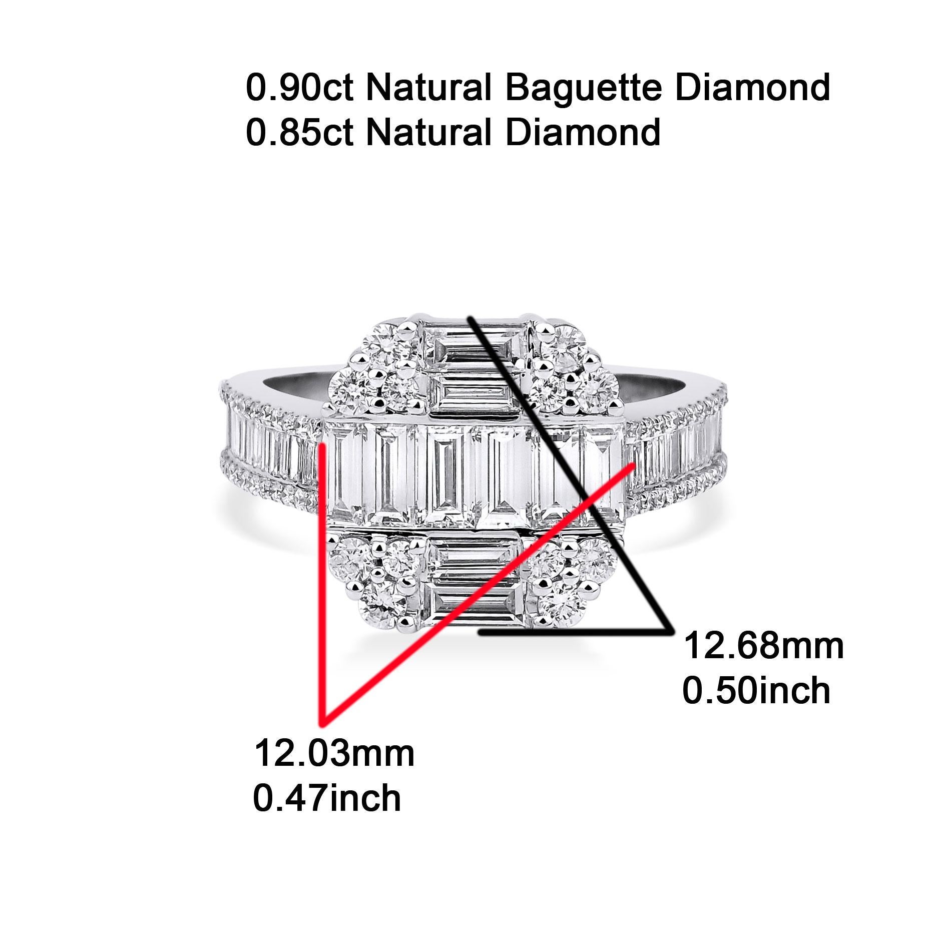 Baguette Diamond Cluster 1.75ct Solid Gold Ring For Sale 4