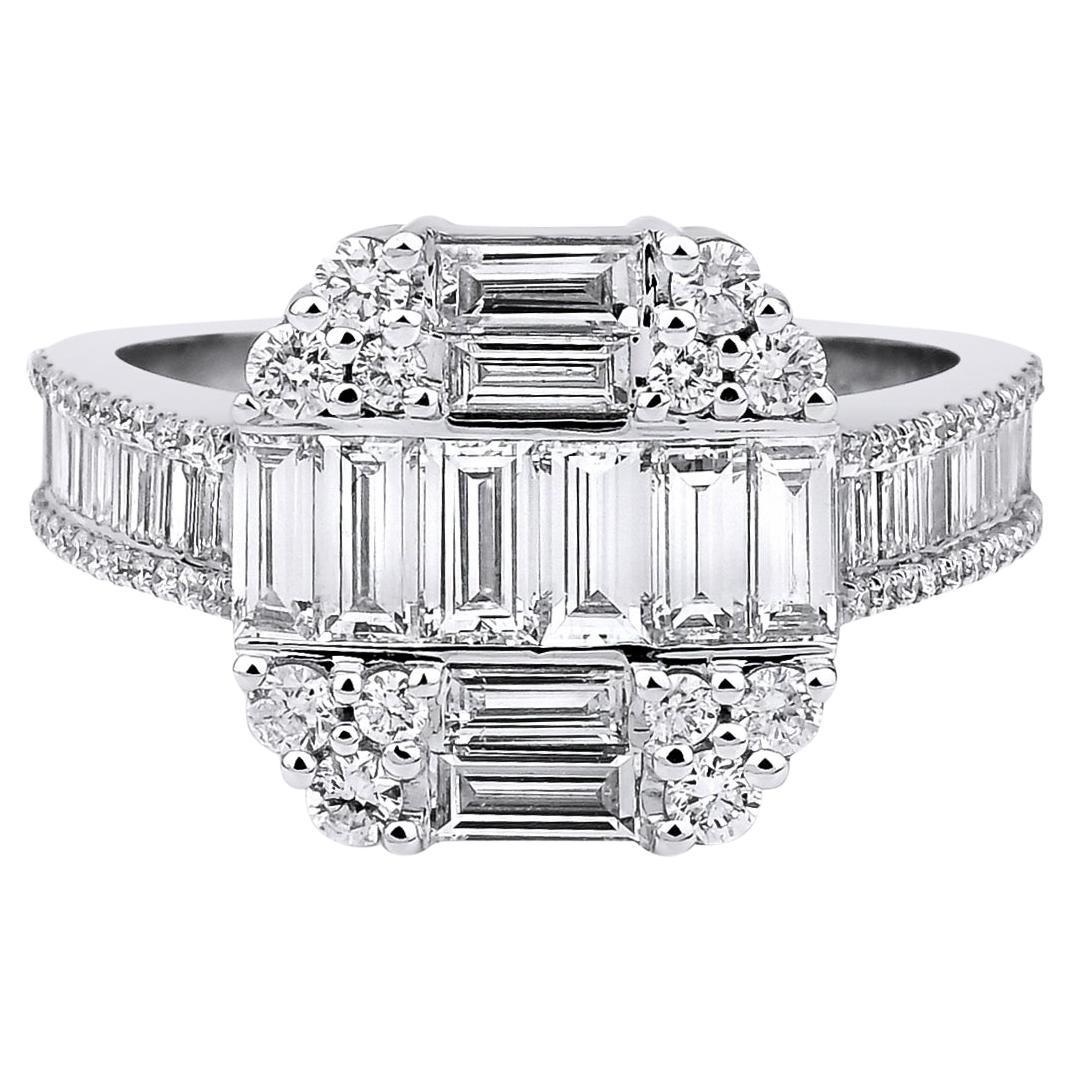 Baguette Diamond Cluster 1.75ct Solid Gold Ring