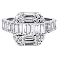 Baguette Diamond Cluster 1.75ct Solid Gold Ring