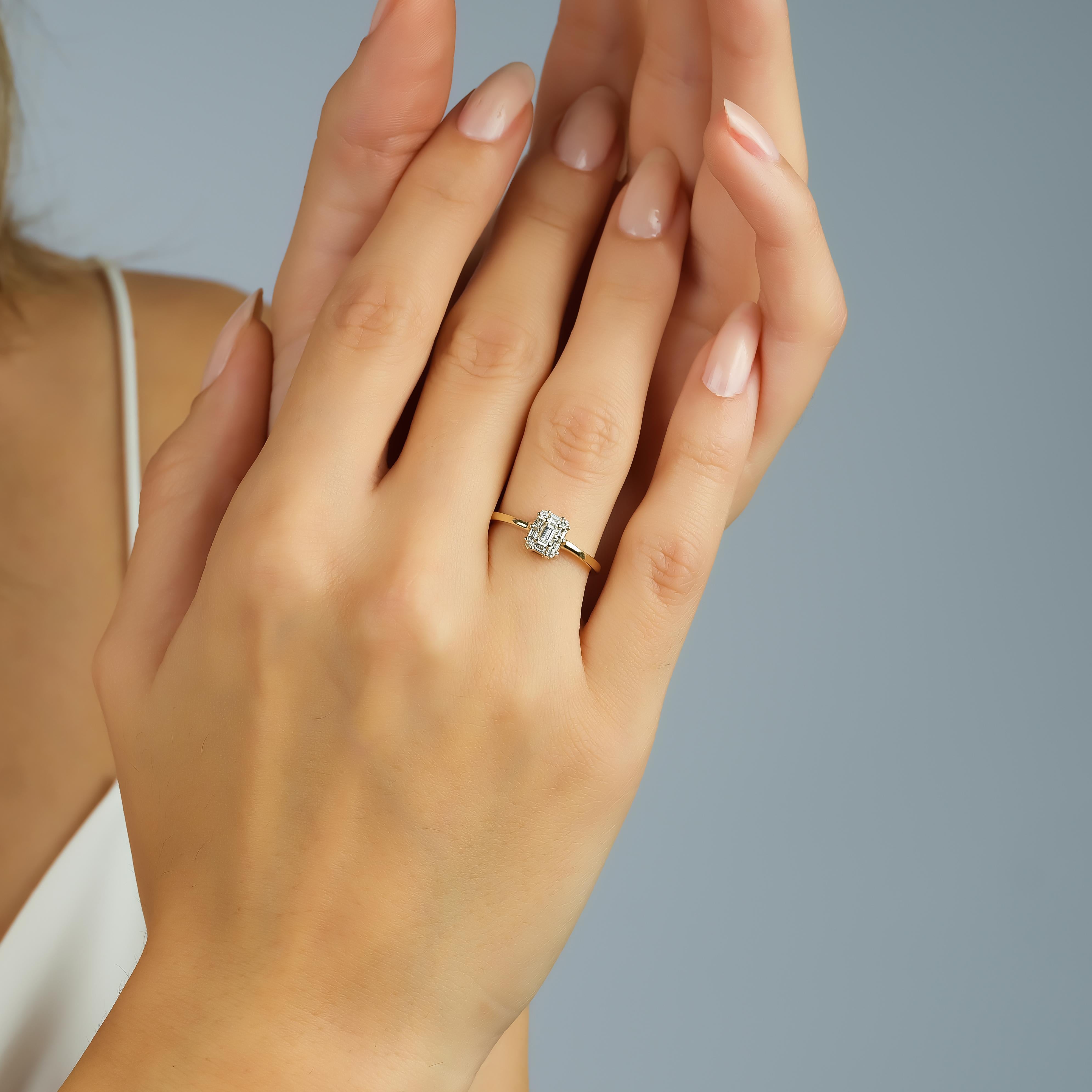 Baguette Diamond Cluster Engagement Ring For Sale 2