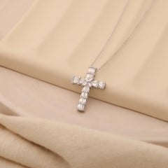 Baguette Diamond Cocktail Cross Solid Gold Necklace