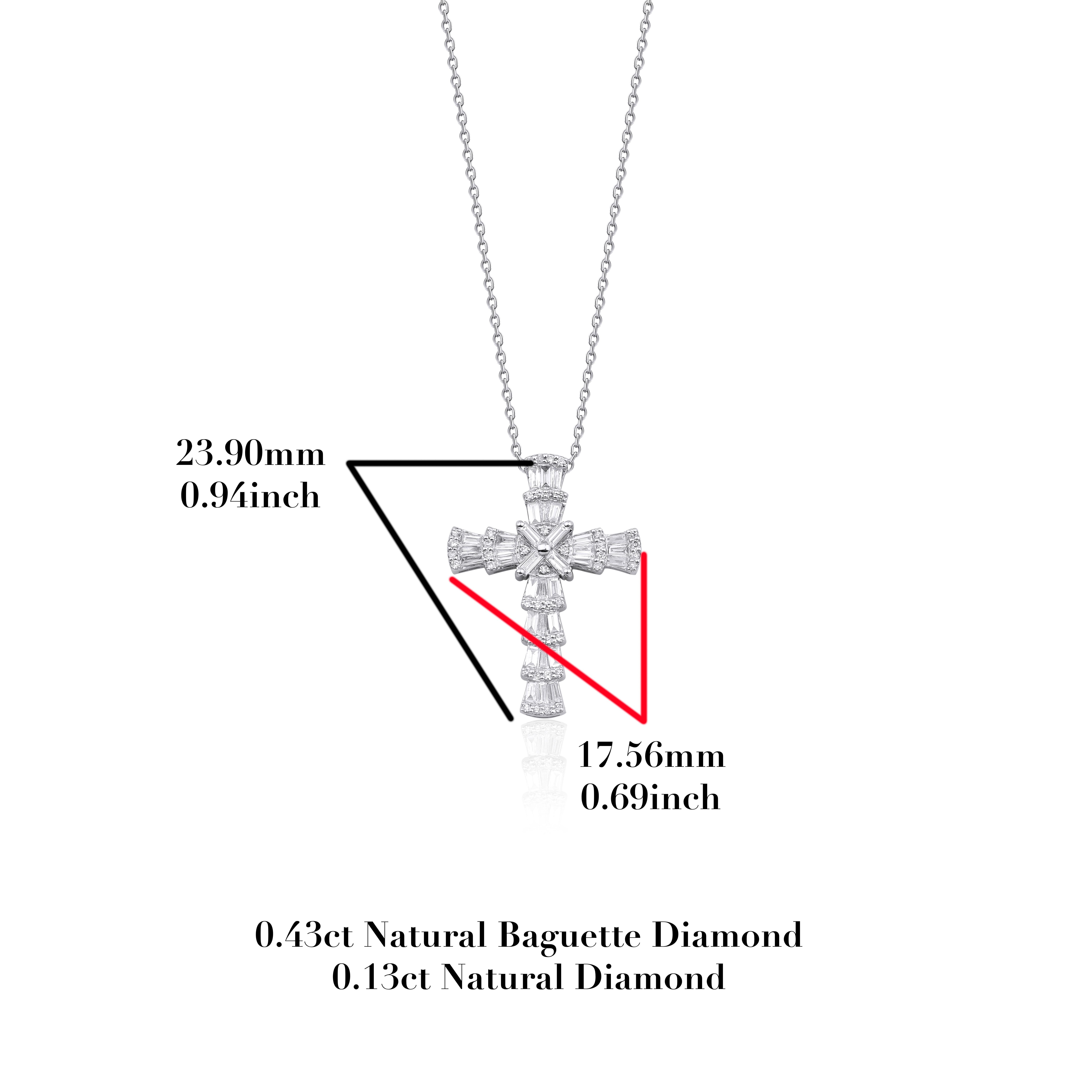 Collier cocktail croix en or massif avec diamants baguettes en vente 2