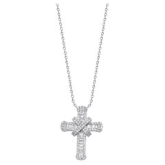 Baguette Diamond Cocktail Cross Solid Gold Necklace