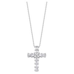 Baguette Diamond Cocktail Cross Solid Gold Necklace