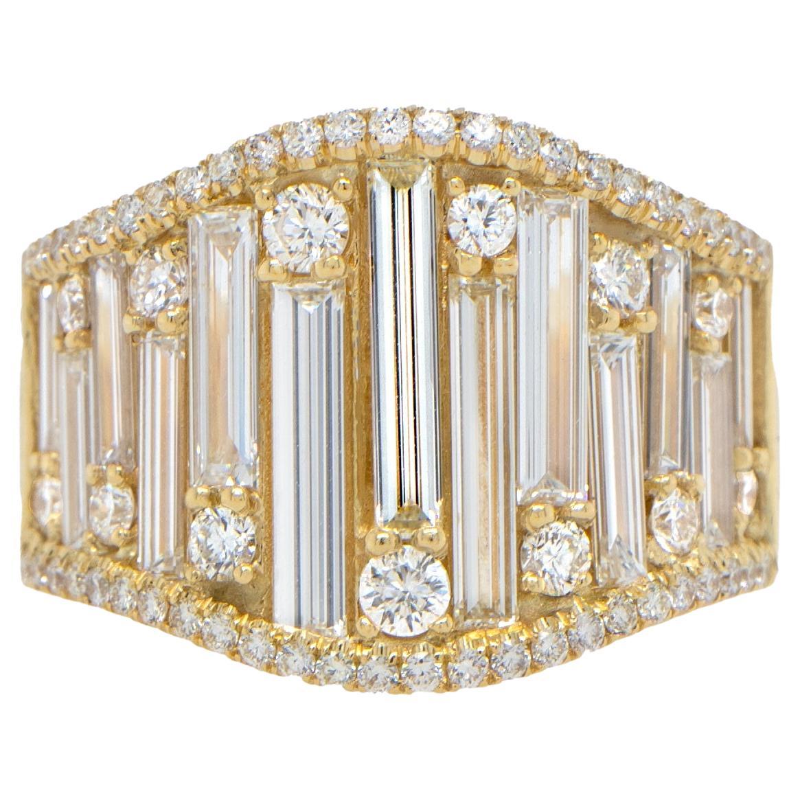 Baguette Diamond Cocktail Ring 2.81 Carats 18K Yellow Gold For Sale at ...