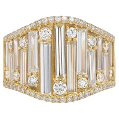 Baguette Diamond Cocktail Ring 2.81 Carats 18K Yellow Gold