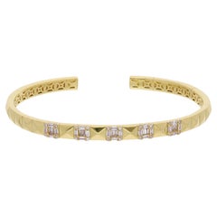 Baguette Diamond Cuff Pyramid Bangle Bracelet 18 Karat Yellow Gold Fine Jewelry
