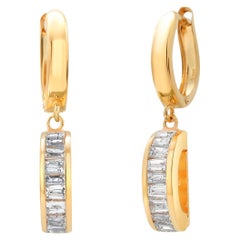 huggy lever Baguette Diamond Detachable Drops Gold Huggie Lever Back Earrings