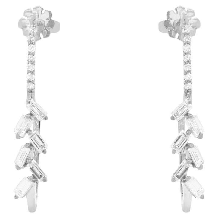Baguette Diamond Drop Earrings Modern Fashion Trendy 14K White Gold