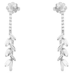 Baguette Diamond Drop Earrings Modern Fashion Trendy 14K White Gold