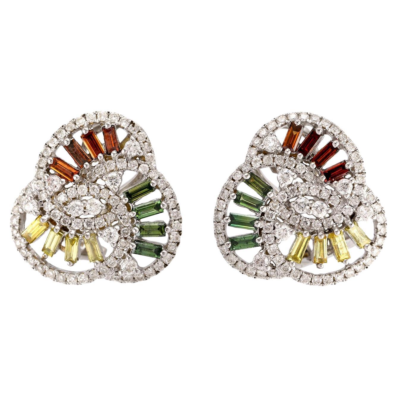 Mehrfarbige Baguette-Diamant-Ohrringe aus 18 Karat Gold