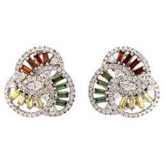 Multi Color Baguette Diamond Earrings Made in 18k Gold