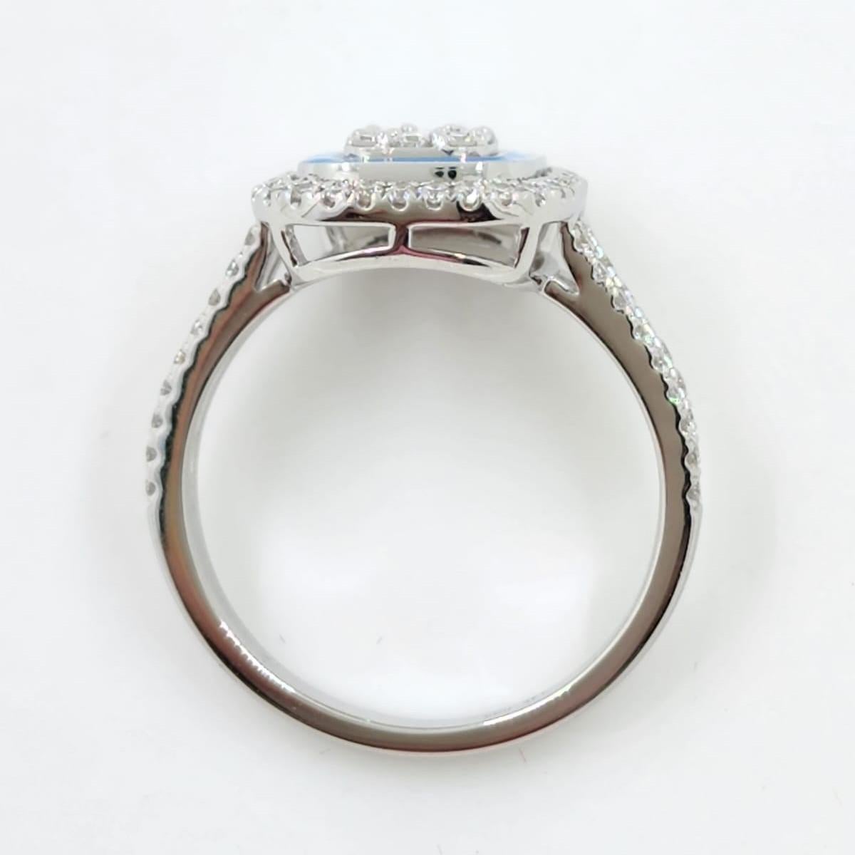 Baguetteschliff-Diamant-Emaille-Ring aus 14 Karat Weißgold Damen im Angebot