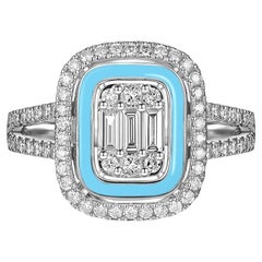Baguette Diamond Enamel Ring in 14 Karat White Gold