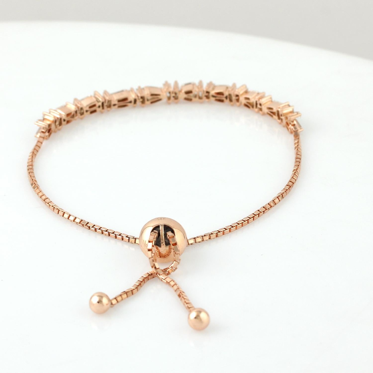 Contemporary Baguette Diamond Fixed & Flexible Bracelet Made In 18k Rose Gold For Sale
