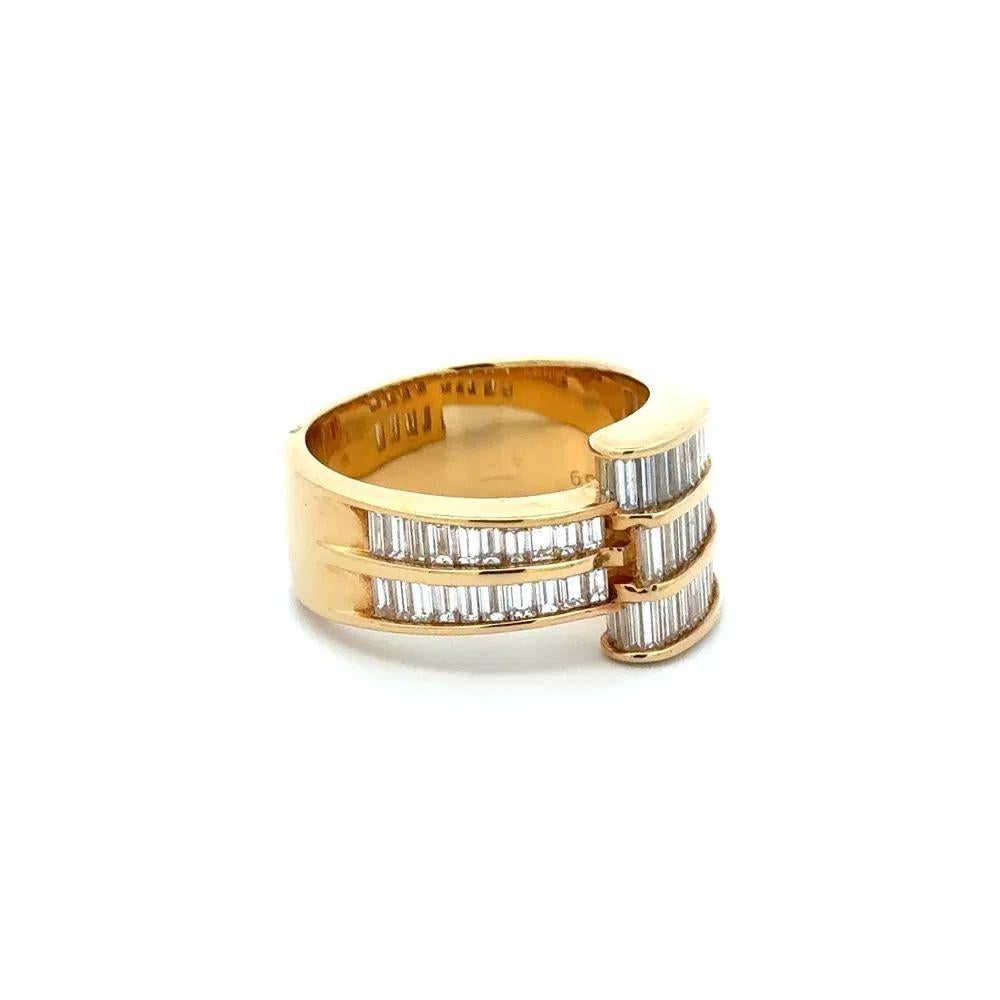 Simply Beautiful! Baguette Diamond Gold Bias Statement Ring. Securely Hand set with Baguette Diamonds, weighing approx. 2.73tcw. Hand crafted 18K Yellow Gold mounting. Ring size 8.5, we offer ring resizing. In excellent condition, recently