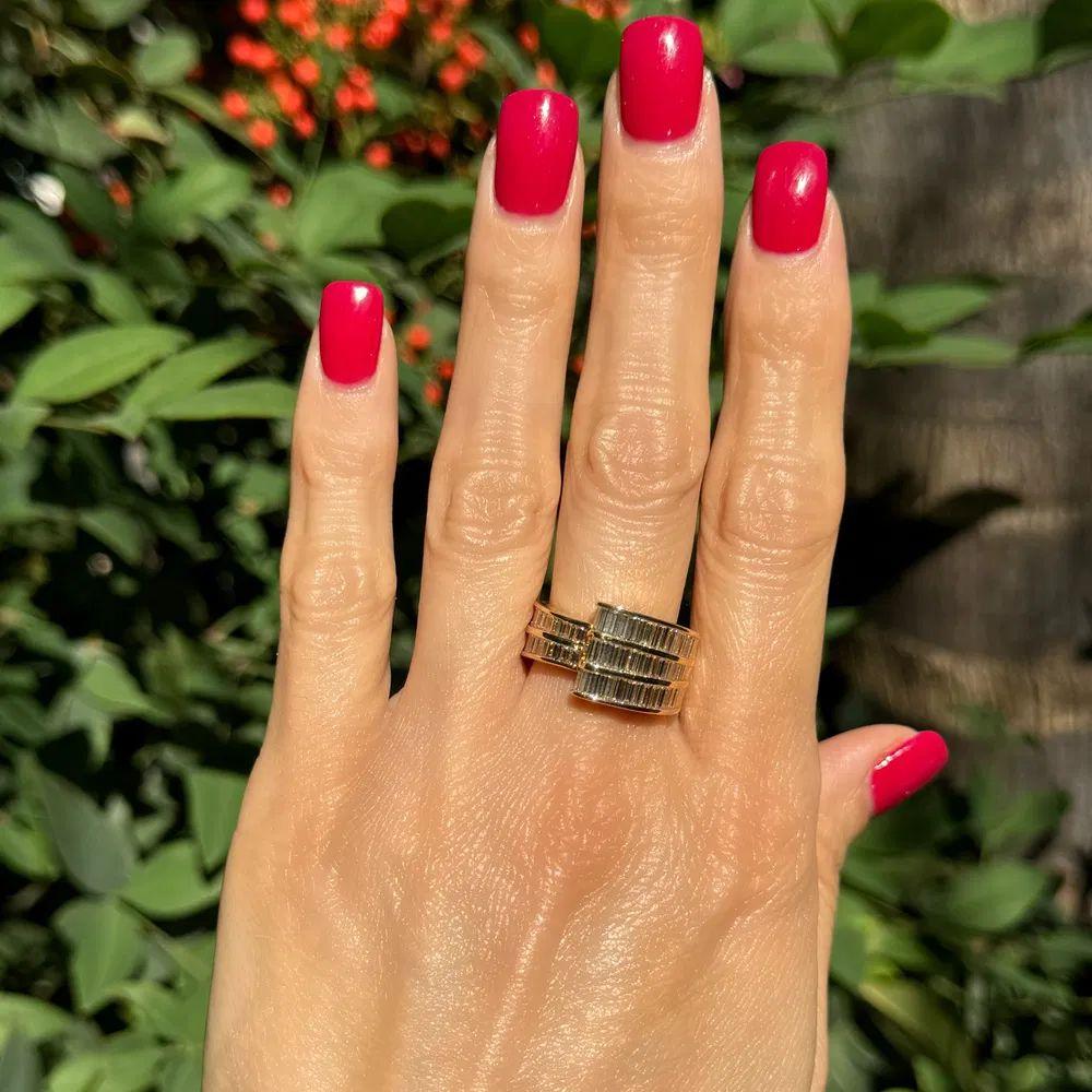 Modernist Baguette Diamond Gold Bias Vintage Statement Ring For Sale