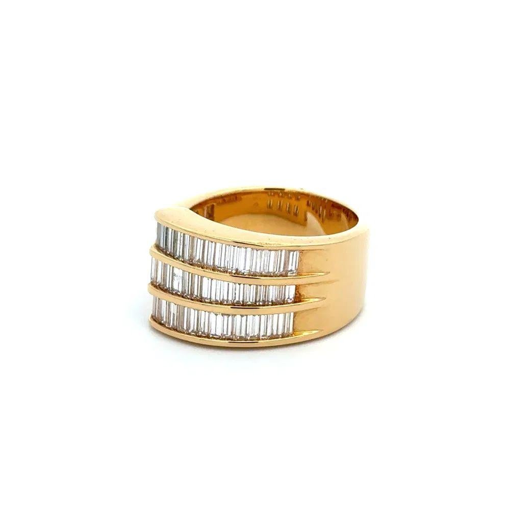 Women's Baguette Diamond Gold Bias Vintage Statement Ring For Sale
