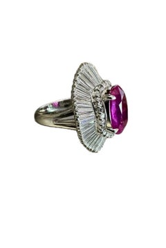 Baguette Diamond Halo GIA Certified 5.08 Carat  Oval Burma Ruby Engagement Ring